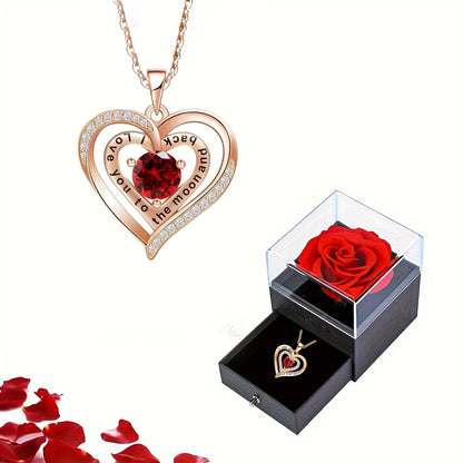 Luxury Red Zircon Pendant Necklaces With Rose Flower Jewelry