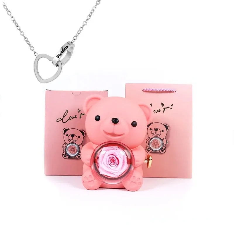 Eternal Rose Teddy Bear Gifts Box Jewelry