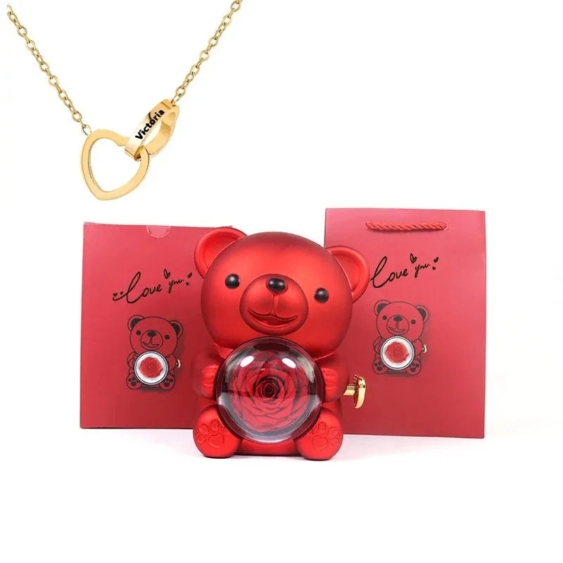 Eternal Rose Teddy Bear Gifts Box Jewelry