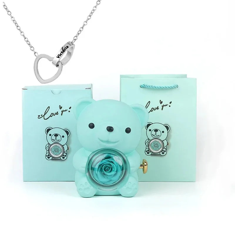 Eternal Rose Teddy Bear Gifts Box Jewelry