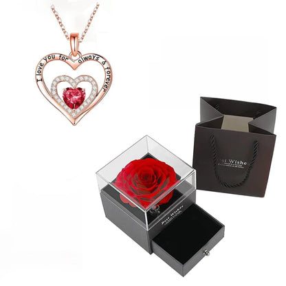 Luxury Red Zircon Pendant Necklaces With Rose Flower Jewelry