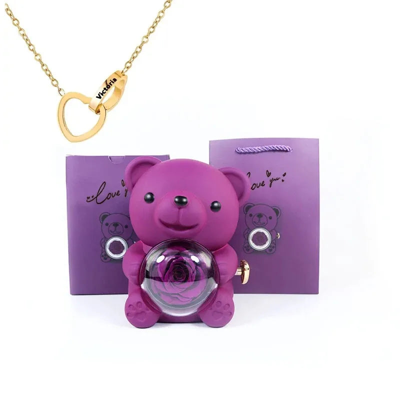 Eternal Rose Teddy Bear Gifts Box Jewelry