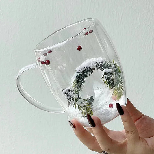 Christmas Double Wall Clear Glass Cup