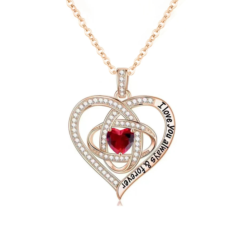 Luxury Red Zircon Pendant Necklaces With Rose Flower Jewelry