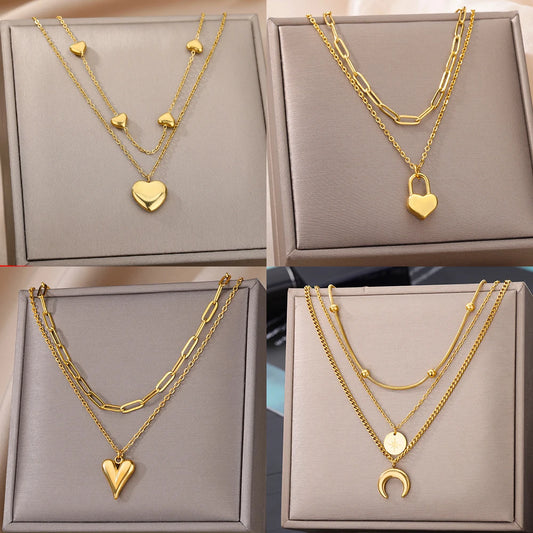 Multilayer Heart Necklaces For Women Jewelry