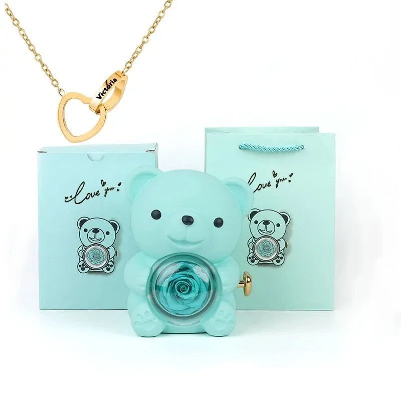 Eternal Rose Teddy Bear Gifts Box Jewelry