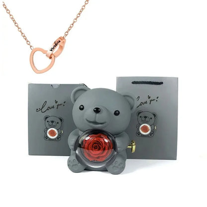 Eternal Rose Teddy Bear Gifts Box Jewelry