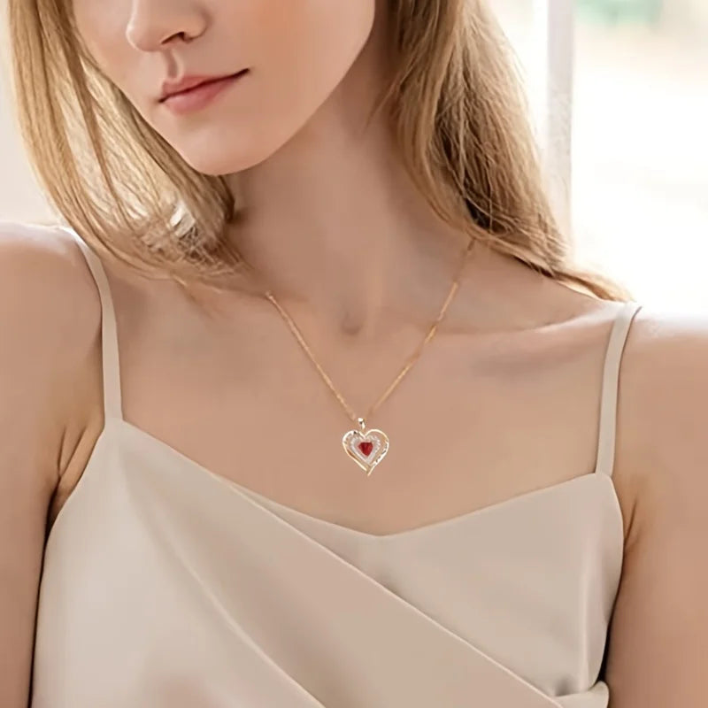 Luxury Red Zircon Pendant Necklaces With Rose Flower Jewelry