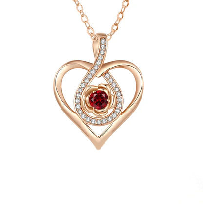 Luxury Red Zircon Pendant Necklaces With Rose Flower Jewelry