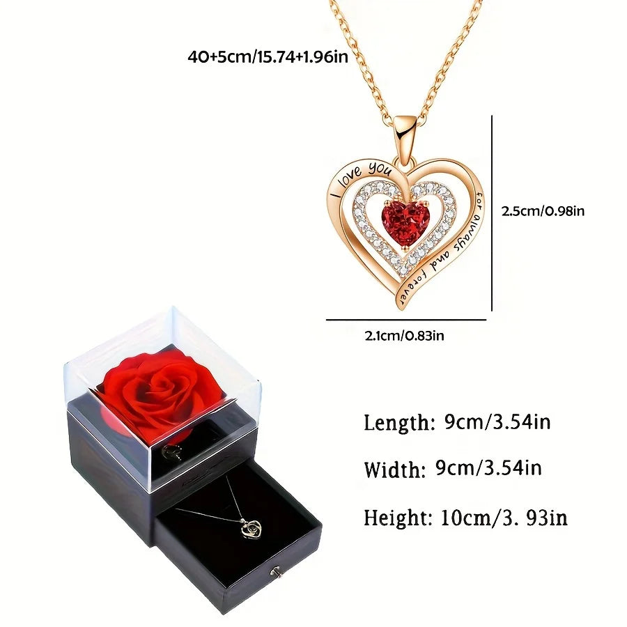 Luxury Red Zircon Pendant Necklaces With Rose Flower Jewelry