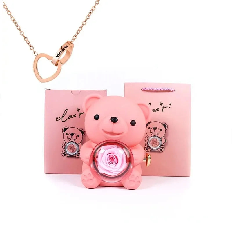 Eternal Rose Teddy Bear Gifts Box Jewelry