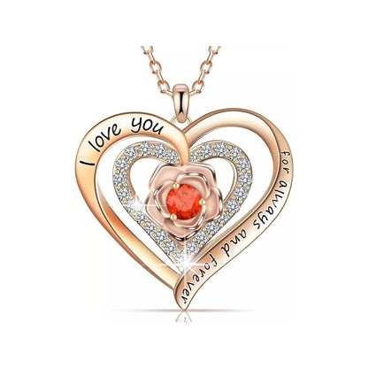 Luxury Red Zircon Pendant Necklaces With Rose Flower Jewelry