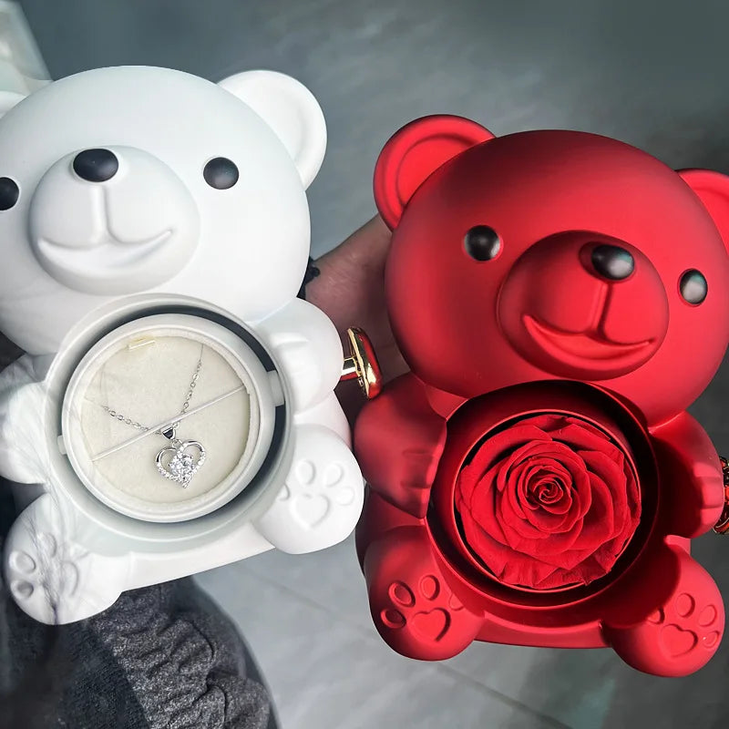 Eternal Rose Teddy Bear Gifts Box Jewelry