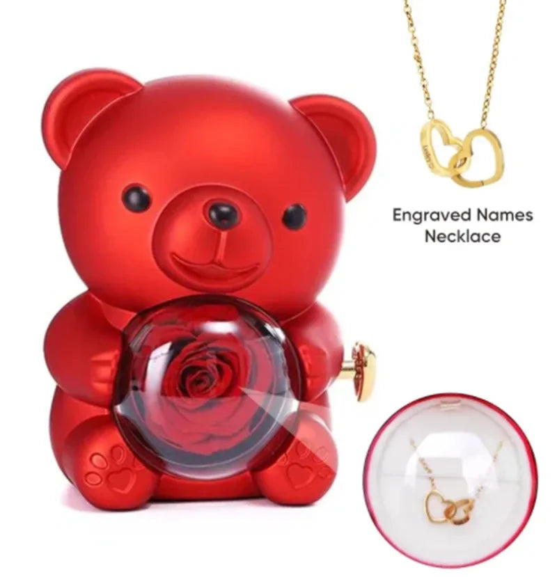 Eternal Rose Teddy Bear Gifts Box Jewelry