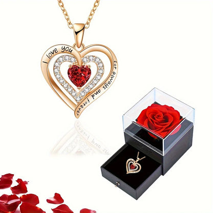 Luxury Red Zircon Pendant Necklaces With Rose Flower Jewelry