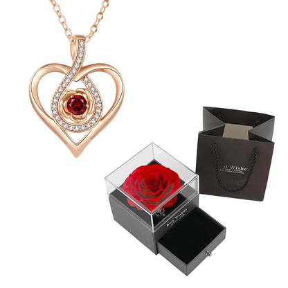 Luxury Red Zircon Pendant Necklaces With Rose Flower Jewelry