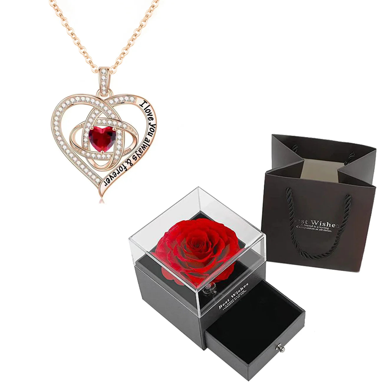 Luxury Red Zircon Pendant Necklaces With Rose Flower Jewelry